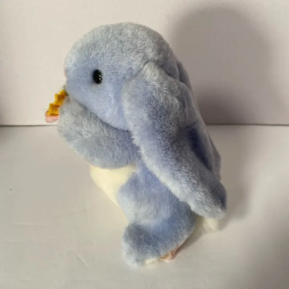 Vintage 1991 Fairview plush blue bunny rabbit holding flowers/stuffed animal/toy